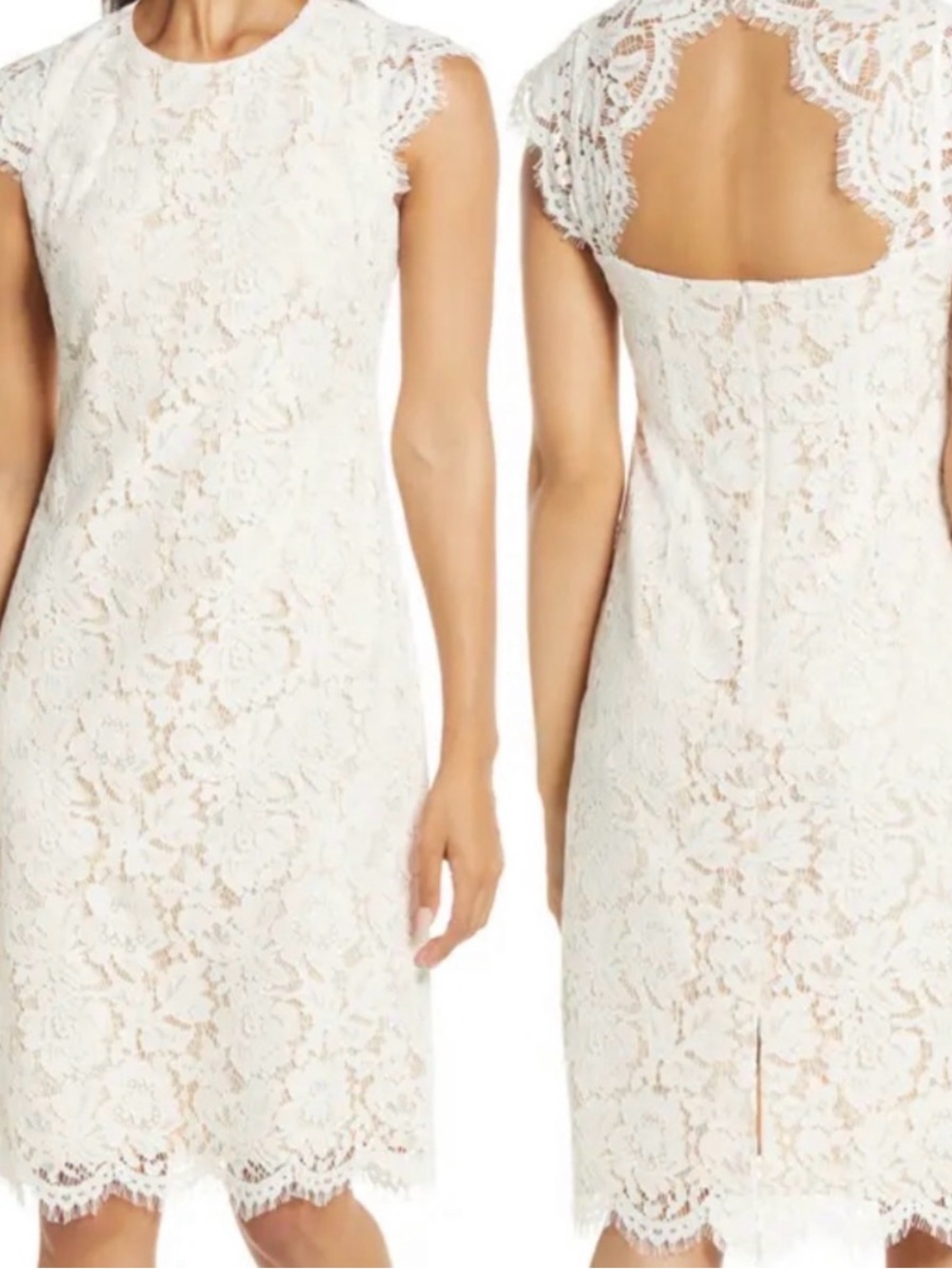 Vince Camuto Lace Creamy White Lace Cap-Sleeve Sheath Dress